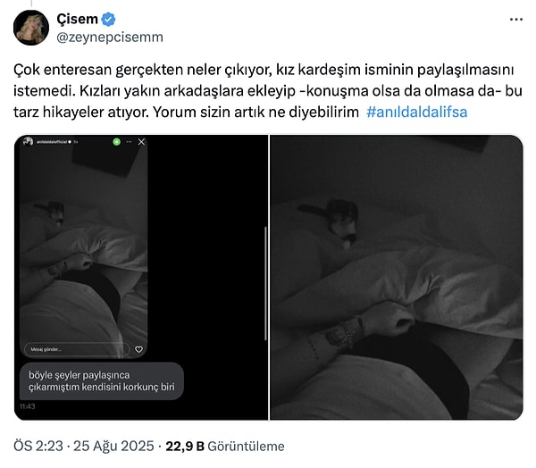 Hemen arkasından adını paylaşmak istemeyen bir başka kadının kendisine attığı görüntüleri paylaştı.