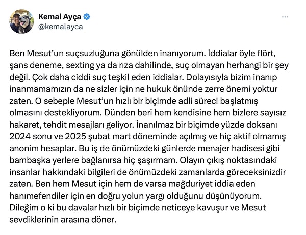 Komedyen Kemal Ayça da Mesut Süre'ye destek verdi.