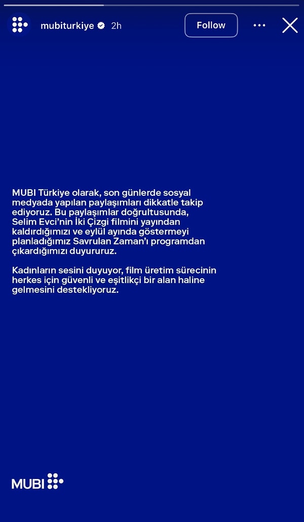 İddialar sonrası dijital yayın platformu MUBI Türkiye, Selim Evci’ye ait filmleri yayından kaldırdığını duyurdu.