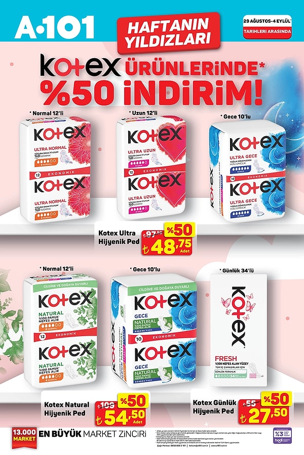 Kotex ürünlerinde %50 indirim!