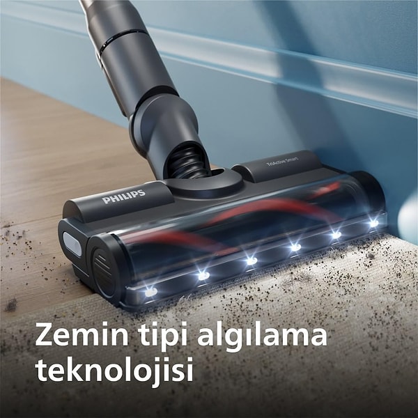 Led Işıklı Triactive Akıllı Başlık: zemin türünü otomatik algılıyor, emiş gücünü optimize ediyor; böylece geçişlerde performans artışı sağlıyor.