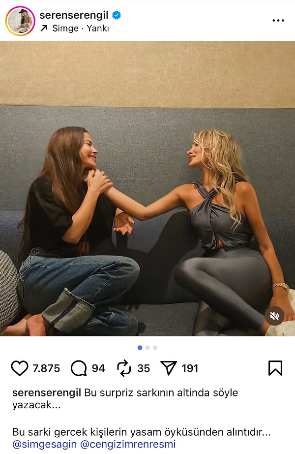 Tam müziği bıraktığını düşünüyorduk ki Seren Serengil sürpriz haberi verdi! Instagram hesabından Simge’yle birlikte stüdyoda çekilen samimi bir pozunu paylaştı.
