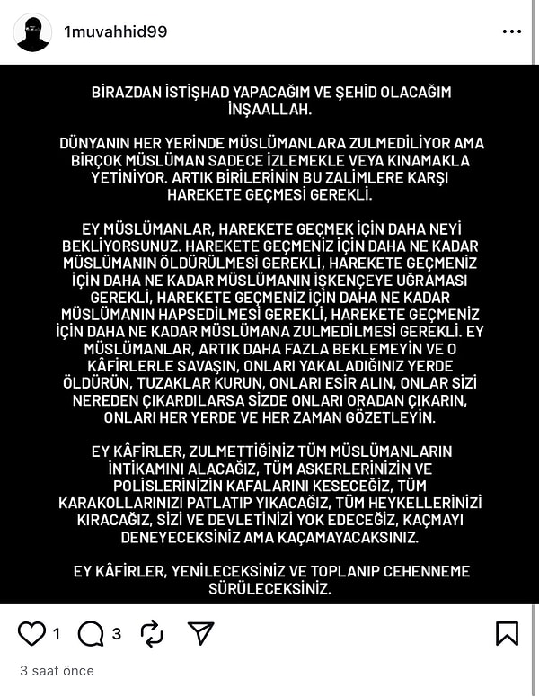 İzmir’de 2 polisimizin şehit olduğu silahlı saldırı olayı ile bir bağlantısı olabileceği iddia edilen bir paylaşım ortaya çıktı.