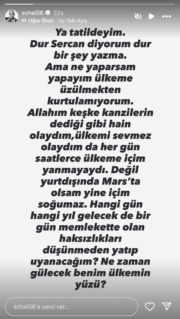Ünlü rapçi, bu kez Instagram hesabından yaptığı paylaşımda ülkesine duyduğu kaygıyı dile getirdi.