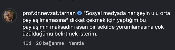 Tarhan tepkilerin ardından bir mesaj yayınladı.