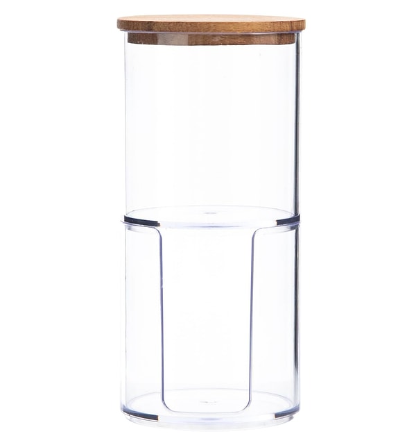 Mudo Concept Ahşap Kapaklı Çift Katlı Pamukluk, banyonuza hem şıklık hem de düzen katıyor.