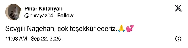 Nagehan Alçı'ya teşekkür etti.