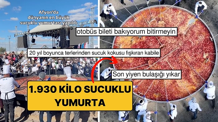 Afyon’da 15 Bin Yumurtayla Bin 930 Kilo Sucuklu Yumurta Rekoru Kırıldı: "Tüm Şehir Sucuk Kokmuştur"