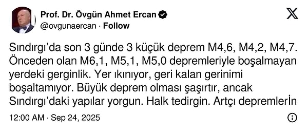 Ahmet Ercan'dan Balıkesir depremi açıklaması.