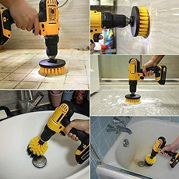 Banyo, duş kabini, fayans, araç detay temizliği gibi zorlu yüzeylerde döner başlığı sayesinde etkin temizlik sunan fırça seti, her evde bulunmalı.