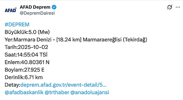 İstanbul’da da şiddetli şekilde hissedilen depremlerin ilki saat 14:55’te meydana geldi.