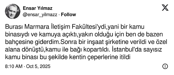 Projedeki arsanın Marmara Üniversitesi'nin İletişim Fakültesi olarak kullandığı ortaya çıktı.