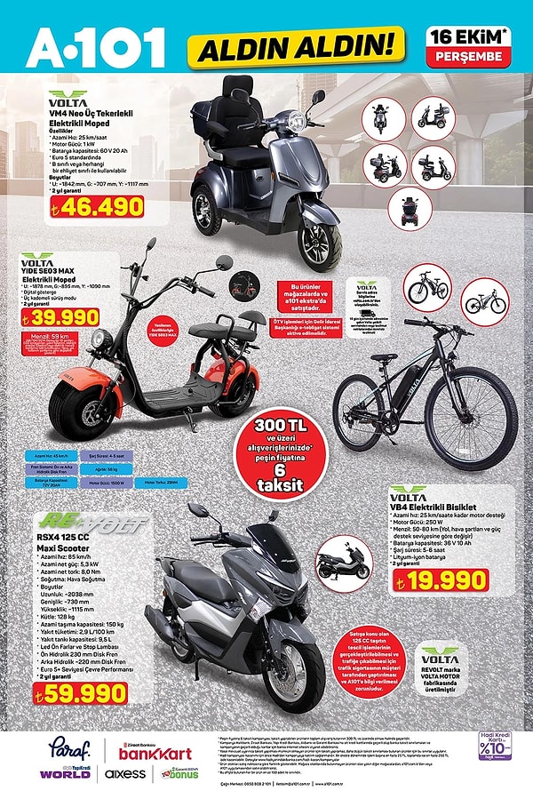 Volta Üç Tekerlekli Elektrikli Moped 46.490 TL