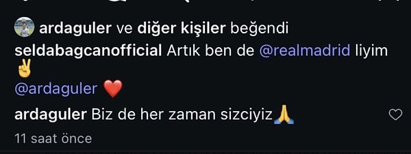 Bağcan bu paylaşıma "Artık ben de Real Madridliyim" yanıtını verdi.