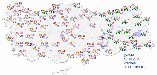 13 Ekim Pazartesi Hava Durumu 👇