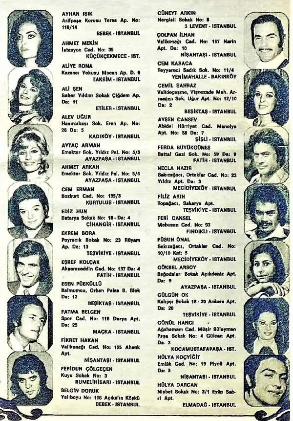 Derginin 1973 yılına ait bir sayısında ise ünlülerin ev adresleri kapı numarasına kadar paylaşıldı.