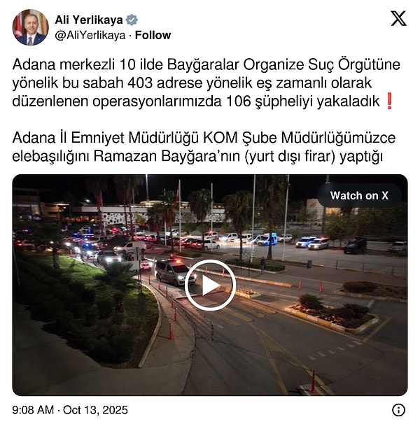 Bakan Ali Yerlikaya'nın paylaşımı 👇