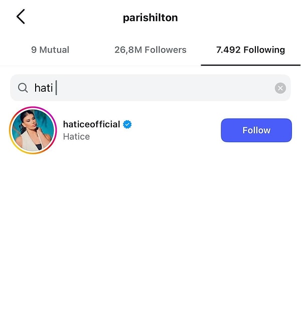 One of the 7,493 people she follows is our very own Hatice! Let us leave our proof here for those who don't believe.