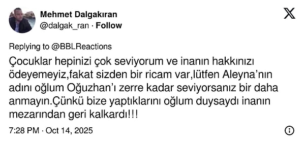 Tabii paylaşımın yayılmasıyla bu post Jrokerez'in babasının önüne de düştü ve baba Mehmet Dalgakıran şöyle bir tweet attı.