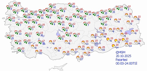 20 Ekim Pazartesi Hava Durumu 👇
