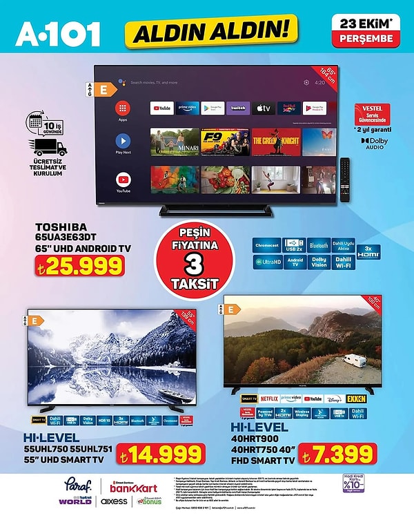 Toshiba 65" UHD Android Tv 25.999 TL