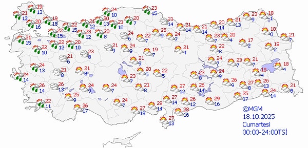 18 Ekim Cumartesi Hava Durumu 👇