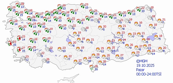 19 Ekim Pazar Hava Durumu 👇