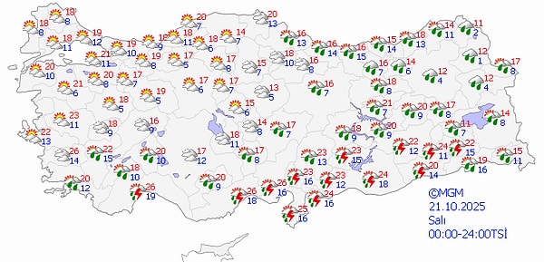 21 Ekim Salı Hava Durumu 👇