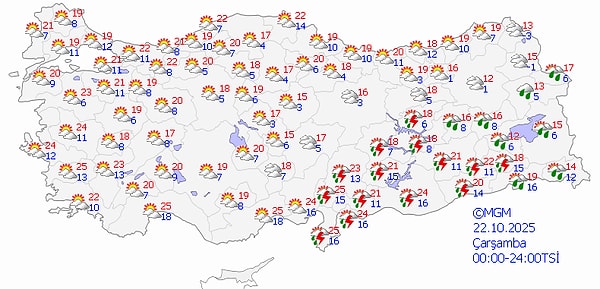 22 Ekim Çarşamba Hava Durumu 👇