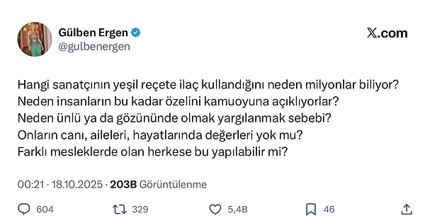 Sosyal medyayı aktif bir şekilde kullanan Gülben Ergen’den de yaşananlara dair yorum gecikmedi.