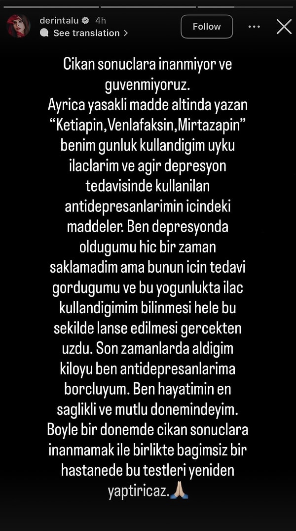 Test sonuçlarının basına yansımasının ardından Derin Talu, sosyal medya hesabından dikkat çeken bir açıklama yaptı.