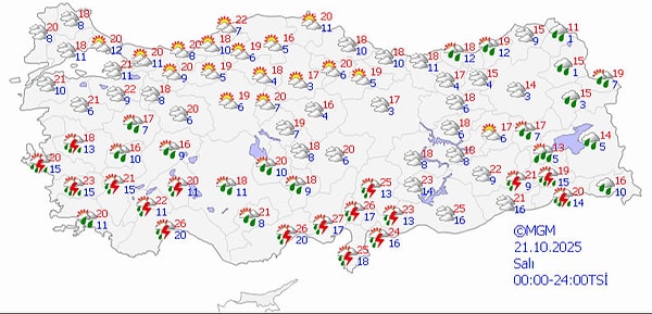 21 Ekim Salı hava durumu için Meteoroloji’den tahminler geldi.