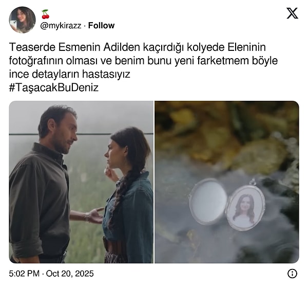 Esme'nin Adil'den kaçtığı fragmanda Esme, elindeki kolyeyi Adil'e vermemek için dereye atmıştı.
