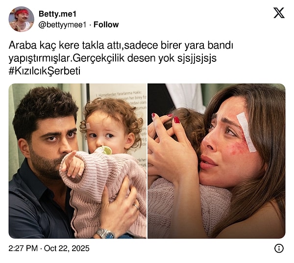Bir Kızılcık Şerbeti seyircisi, yeni bölüm fotoğraflarında Cemre ve Doğa'nın hastane fotoğraflarını paylaşarak mantıksızlığı gözler önüne serdi.