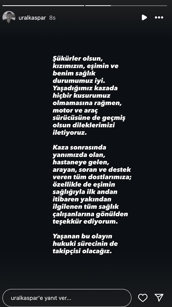 Bu kez eşi Ural Kaspar'dan açıklama geldi.