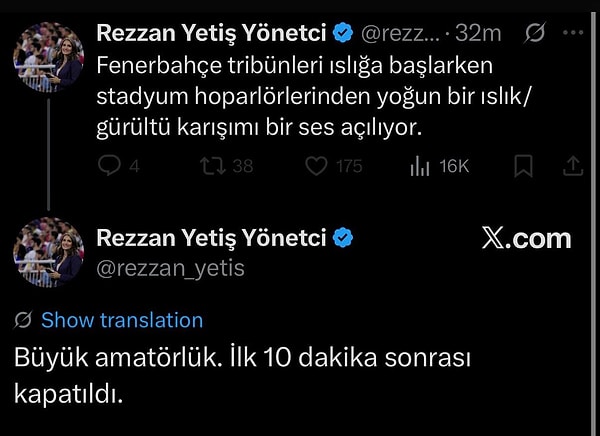 Gazeteci Rezzan Yetiş Yönetici de Fenerbahçe-Stuttgart maçında yaşananları sosyal medyadan paylaştı.
