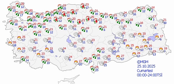 25 Ekim Cumartesi Hava Durumu