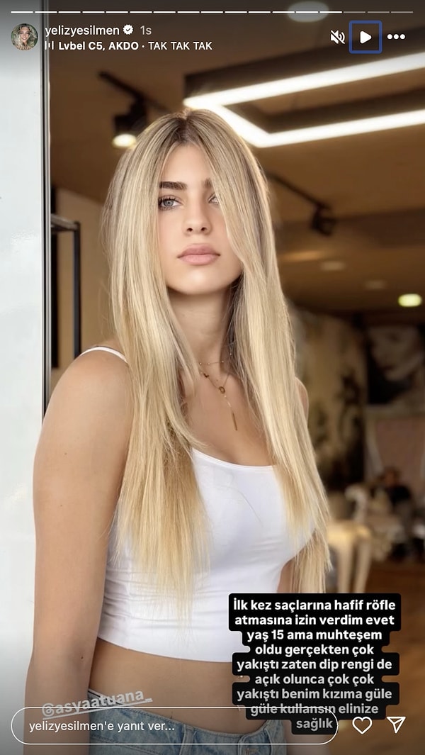 Yeliz Yeşilmen recently shared an update on her daughter Asya, who is now 15 years old, on her social media account.