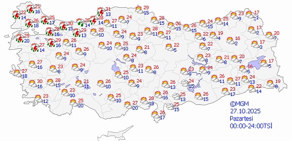 27 Ekim Pazartesi Hava Durumu 👇