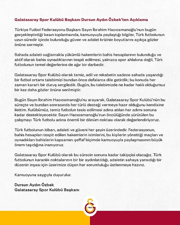 Galatasaray'ın açıklaması 👇
