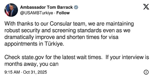 ABD'den Türkiye için vize randevusu açıklaması