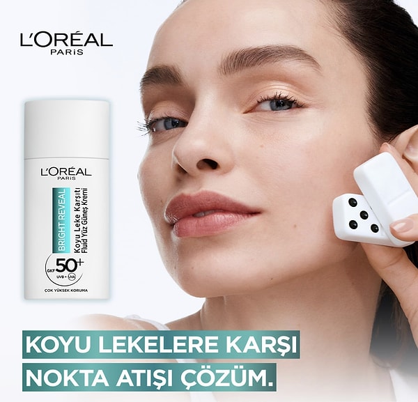 L'ORÉAL PARIS Bright Reveal SPF50, koyu leke karşıtı fluid günlük yüz güneş kremi indirimdeyken kaçırılmaması gereken ürünlerden biri!