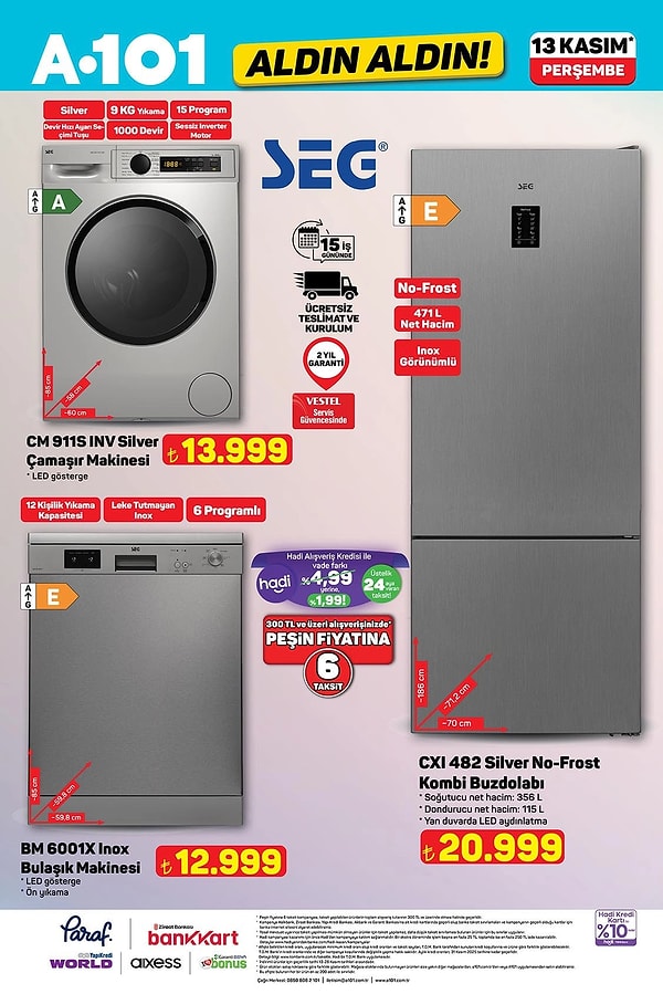 SEG Çamaşır Makinesi 13.999 TL