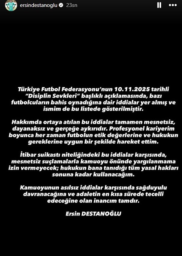 Beşiktaşlı Ersin Destanoğlu'ndan açıklama: