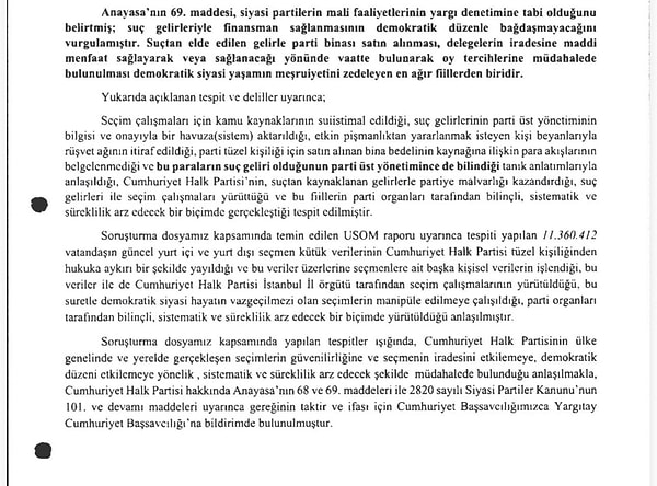 İstanbul Cumhuriyet Başsavcılığı'nın BB iddianamesinde Yargıtay’a CHP’nin Anayasa’nın 69. maddesince kapatma davasına yönelik bildirimde bulunduğu iddia edildi