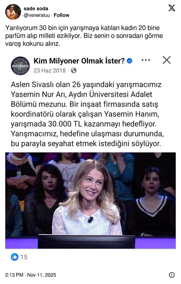 Ancak Arı'nın geçmişte 30 bin lira hedefleyerek Kim Milyoner Olmak İster yarışmasına katıldığı ortaya çıktı.