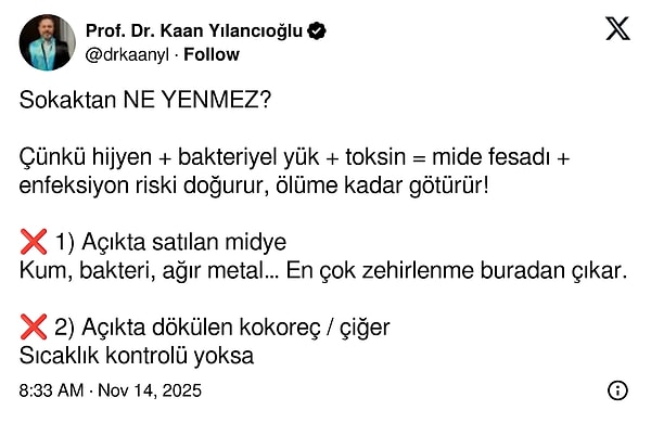 Profesör doktor dışarıda kesinlikle yenilmemesi gereken yiyecekleri açıkladı.