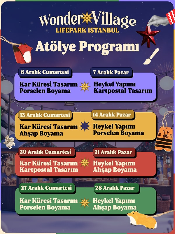 Atölye ve çocuk tiyatroları programlarını ise aşağıda inceleyebilirsiniz.