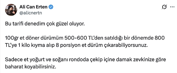 Tabii bu tarif X'te de konuşuldu.