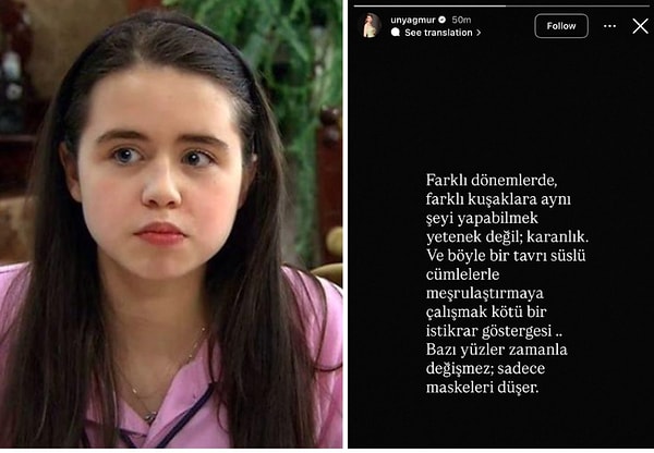 Gündem daha soğumadan, Evrim Akın'ın yer aldığı Alemin Kıralı dizisinde Ahsen’i oynayan Yağmur Ün'den de benzer imalı bir paylaşım geldi.